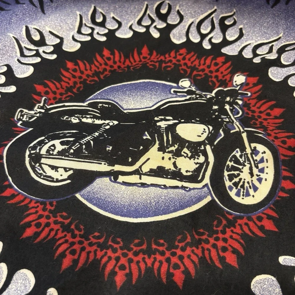 VTG Biker Bandana Black Blue Red Flames Motorcycle Dragon Cotton 90s RN 13960